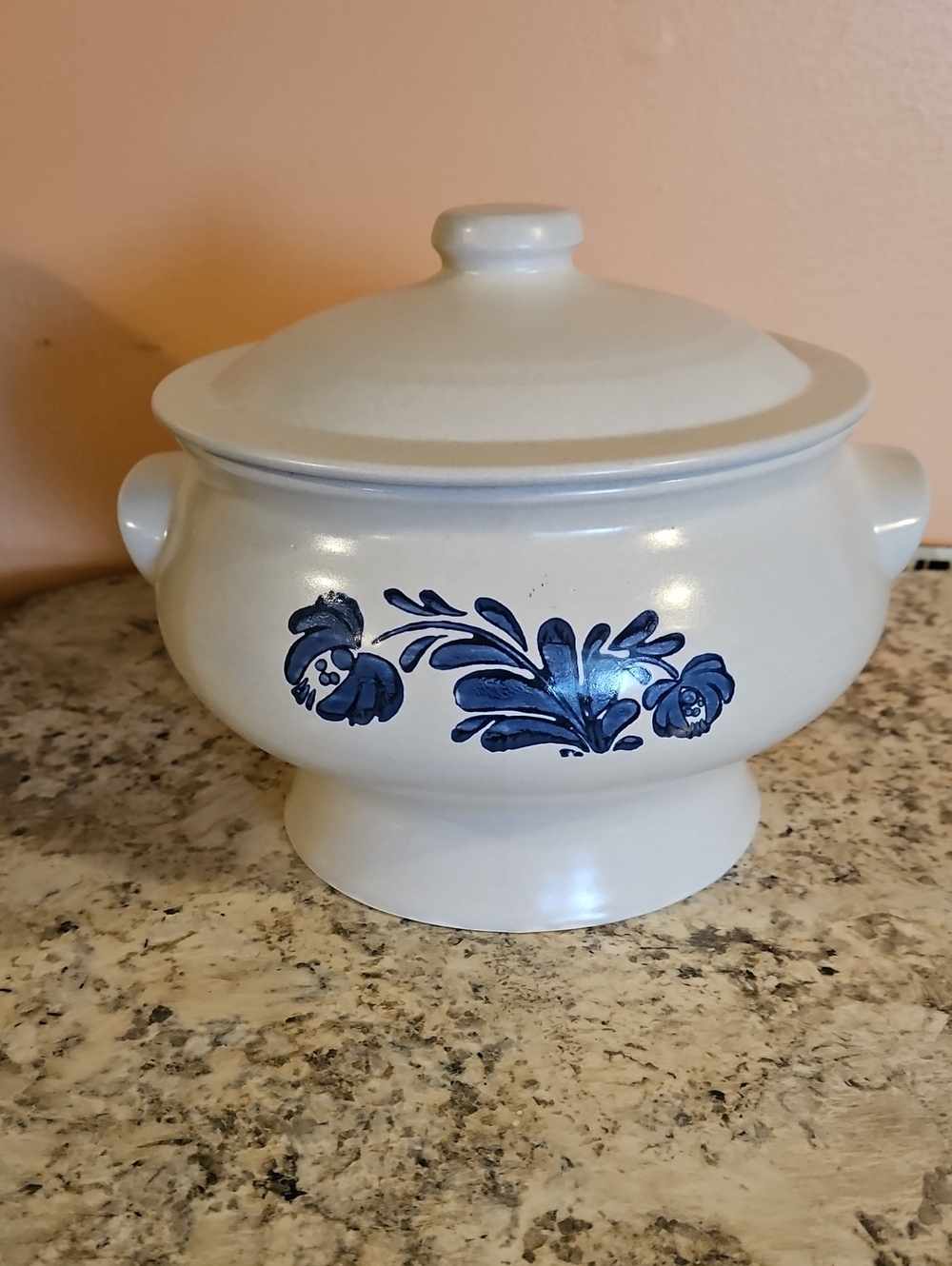 Pfaltzgraff White Ceramic Tureen with Blue Floral Motif